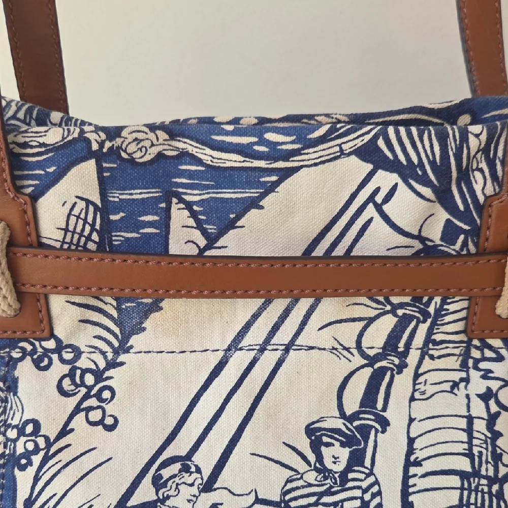 Lauren Ralph Lauren Nautical Sailors Canvas Leather Crossbody Satchel Purse Bag - Picture 9 of 14